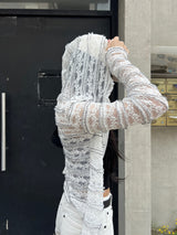 シュガーベールシアーレース ロングスリーブフーデッドジップアップ (White)
