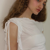 ONE SHOULDER RUFFLE TRIM TOP / WHITE