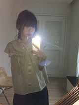 Meva Check Ribbon Short Sleeve Blouse