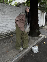 Khaki Cargo Wide Leg Straight Pants