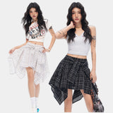 Vintage Check Ribbon Wrap Mini Skirt