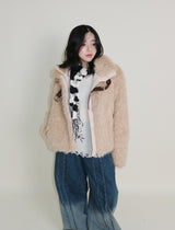 レイチェル 2ベルトディテールショート丈ファージャケット (Lining Quilted)