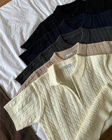 LMN シェフケーブルハーフジップアップ半袖ニット (5 colors)