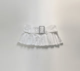 Tussi White Low-Waist Belt Skirt