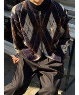 [Unisex] Argyle brush mohair cardigan(3color)