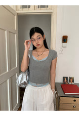 Sky Lace Gray Short Sleeve Tee