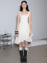 rirri 25SS New Arrival Polka Dot Slim-Fit Resort-Style Flounce Hem Dress