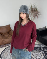 DNヘンリーネックワッフル長袖Tシャツ