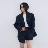 Wool Blended A Line Shorts_Navy