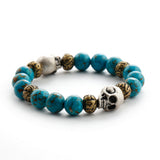C22SVB-1001 Onyx Natural Stone Bead Bracelet Black Matte Turquoise Striped Agate Skull Men's Bracelet