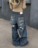 Back damage denim pants