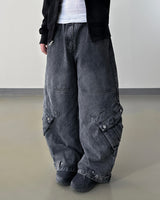 スカルダートワイドカーゴデニムパンツ