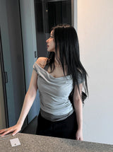 Soft Fit Layered Off-Shoulder Sleeveless