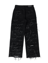 [unisex]レーザーダメージワイドデニム