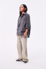 FINE PLAID RANDOM STITCH SILVER THREAD LOGO SQUARE LABEL HEM COLOR-TOOTH ZIPPER SIDE HAND-SEWN BUTTON SHIRT