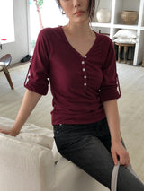 Hiel V-Neck Roll-Up 7-Sleeve T-Shirt
