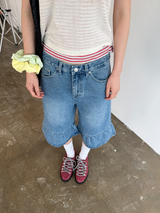 デニムフリルバミューダパンツ