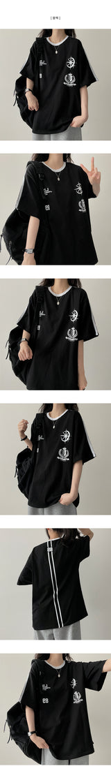 Patterned Track Line Short Sleeve Tee