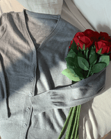 Pastel Single Basic V-neck Long Sleeve Knit Cardigan