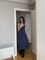 Layered Navy Floral Sleeveless Long Dress