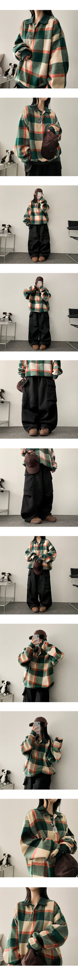Teemo Fleece Checkered Collar Sweatshirt