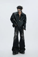 Washed Rhinestone Flare Jeans