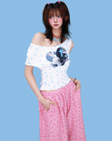 bunny one-shoulder crop T