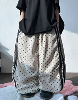 KOREAN/HIGH QUALITY 🤎 TRACK DOT WIDE SEMI BALLOON LONG PANTS 🤎🖤🐣💚 - 6 COLORS