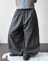 Fluffy Check Elastic Waist Balloon Pants 2Color