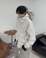 フロントワッフルバートンフードジップアップ