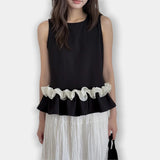 Contrast Ruffle Hem Sleeveless Top
