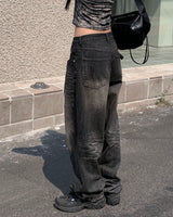 Dark washing wide pants