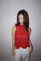 Halter Strap Red Flared Sleeveless T-shirt
