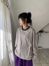 [unisex] Cadence Over Fit Stripe Color Matching Long Sleeve Tee