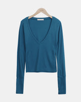 Poin Deep V-Neck Button-Sleeve Long-Sleeve T-Shirt