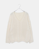 Dame Cable Knit V-Neck Loose-Fit Long Sleeve Long Knit