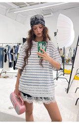 Lace Stripe Mix Slim Fit T-Shirt