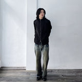 High-Neck Stripe Knit Jacket