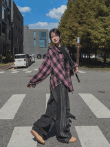 Moshu track line string denim pants