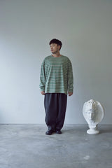 STRIPE BINDING-NECK BOX TEE (Sage Green)