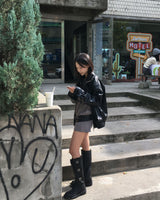 Strap leather long boots
