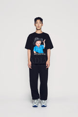 24FW カウボーイレタリングベビーフェイス半袖Ｔシャツ ブラック