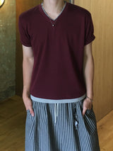 Knitted Layered V-Neck Short Sleeve T-Shirt 4C
