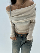 (SOFT-FIT/FALL EFFORTLESS CHIC) ソフトロングスリムボディシャーピングオフショルダーニット