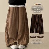Mob waistband incision corduroy wide pants