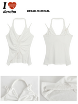 Twisted halter lace V-neck sleeveless top