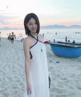 [ beach look ] nude lip line halter long ops