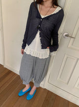 ヨミョ7分丈シアリングジョガーバンドパンツ