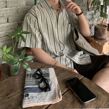 Look Marel Rustic Linen Blend Stripe Oversized Short Sleeve Shirt