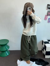 TEDDY FLEECE🤎🐻 S-L🧸3SIZE LONG WIDE HEATER PANTS 🤎💙💚3COLOR